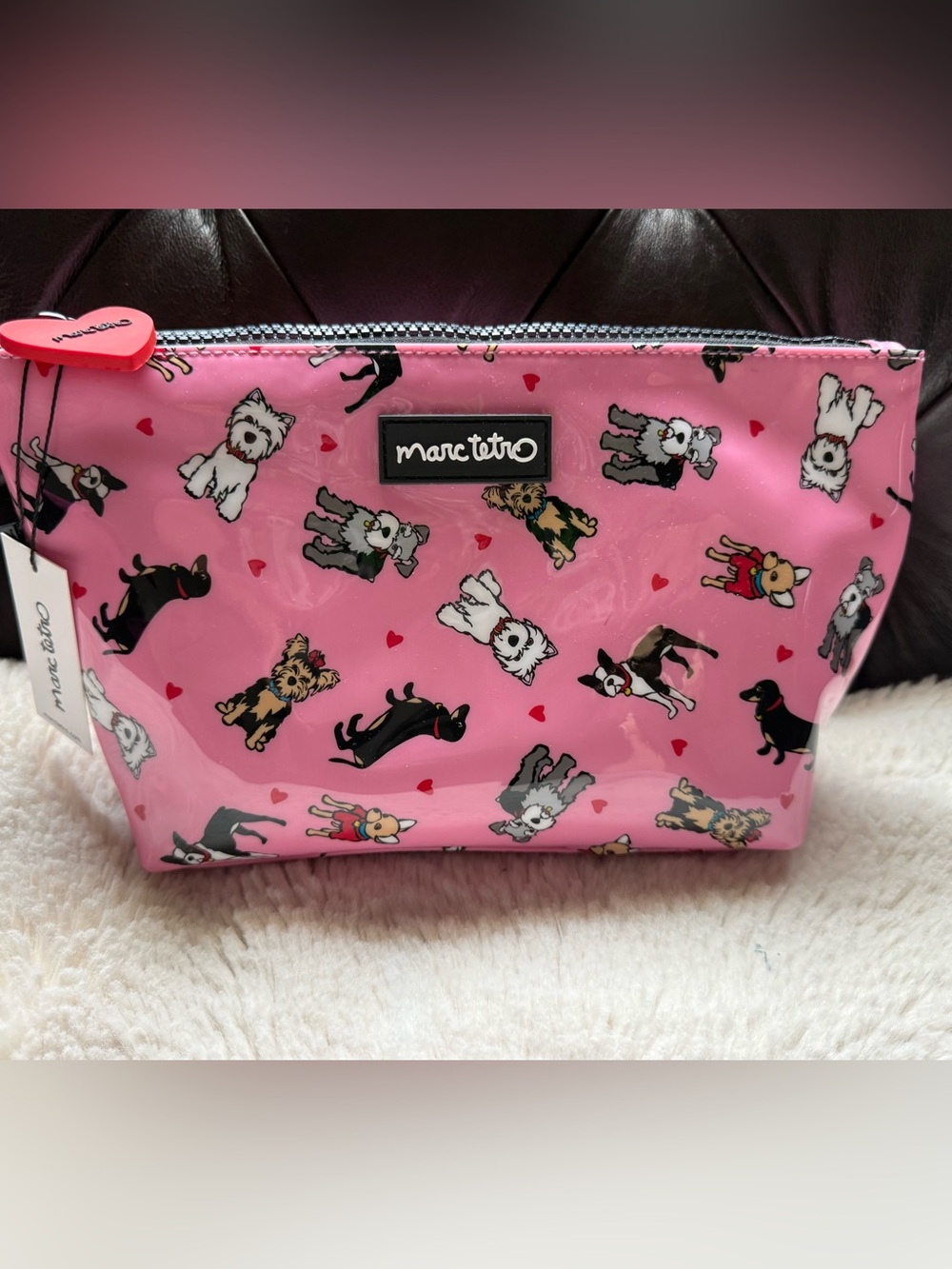 Marc Tetro NWT Pink Dog-Print Cosmetic Pouch